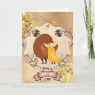 Carte Bonne fête des mères mignonne amusant poulet et po
