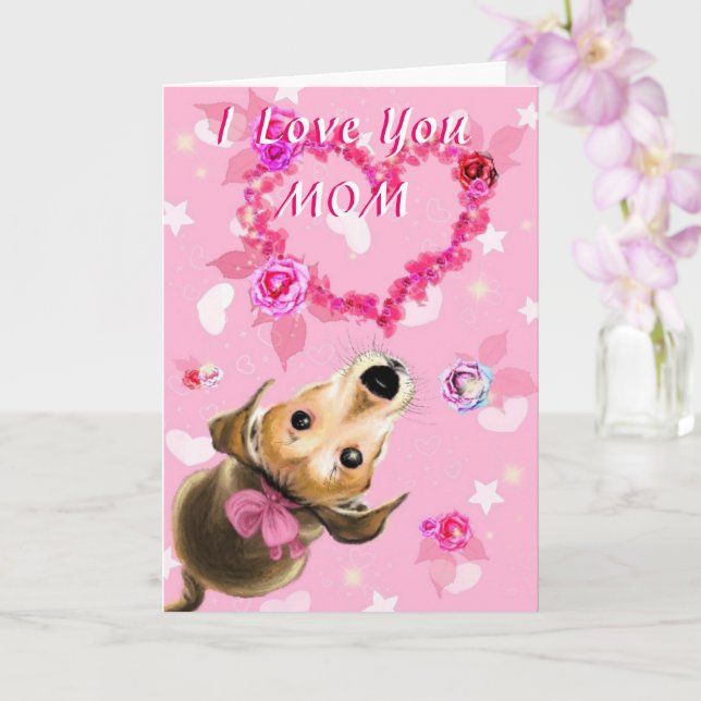 Carte Bonne fête des mères mignonne chien de compagnie a (Orchidée)