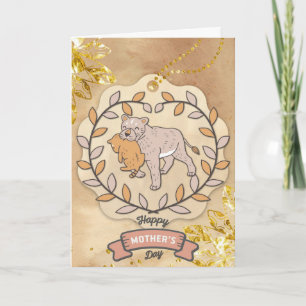 Carte Bonne fête des mères mignonnes Lion et Coupe amusa