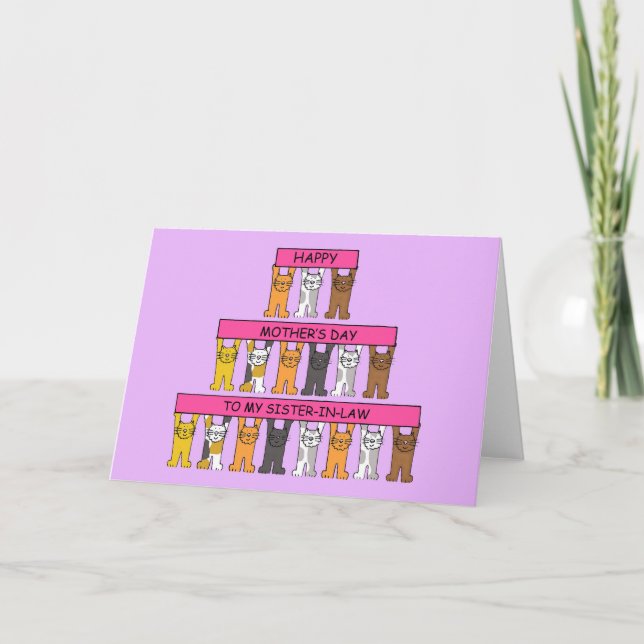 Carte Bonne fête des mères Soeur en chats caricaturistes (Devant)