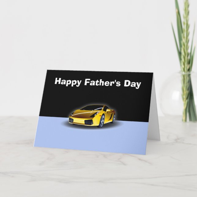 Carte Bonne Fête des pères avec voiture de course jaune  (Devant)