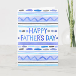 Carte Bonne Fête des pères Bleu Aquarelle Bleu rayures