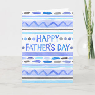 Carte Bonne Fête des pères Bleu Aquarelle Bleu rayures