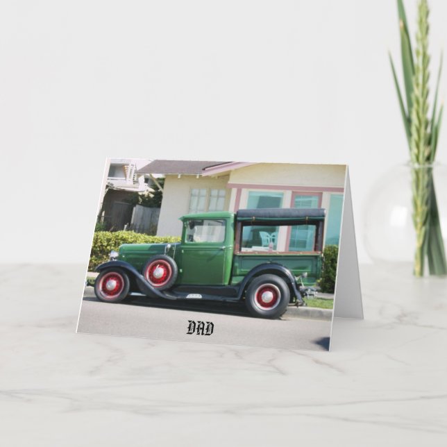 Carte BONNE FÊTE DES PÈRES ! Camion d'antiquité, (Devant)