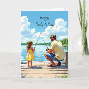 Carte Bonne Fête des pères   Fille et papa Pêche