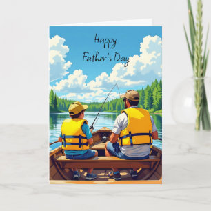 Carte Bonne Fête des pères   Fils et papa Pêche