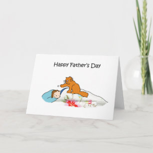 Carte Bonne Fête des pères mignonne Ginger Chat et homme