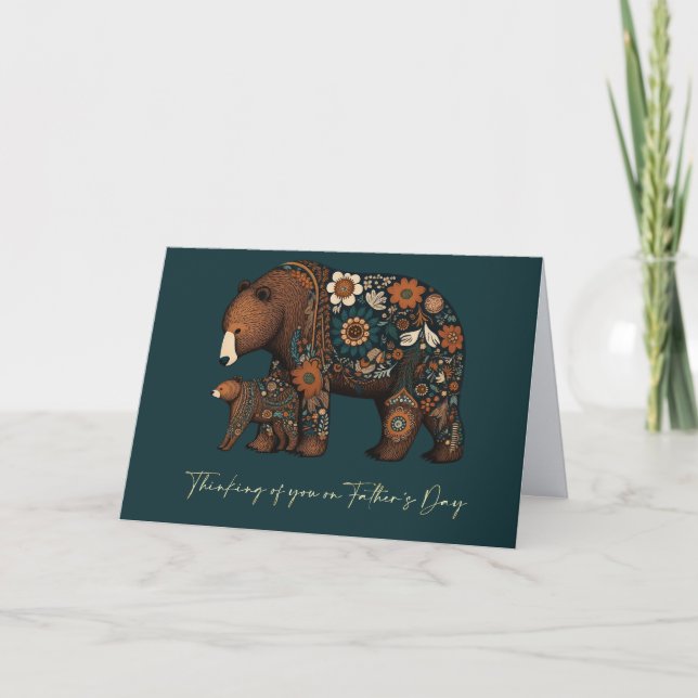 Carte Bonne Fête des pères mignonne ours Folk Art (Devant)