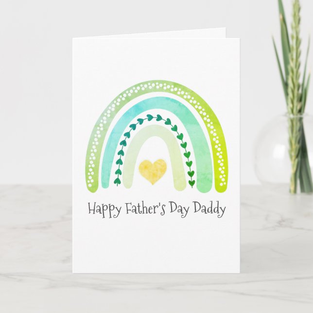 Carte Bonne Fête des pères Papa Aquarelle Coeurs arc-en- (Devant)