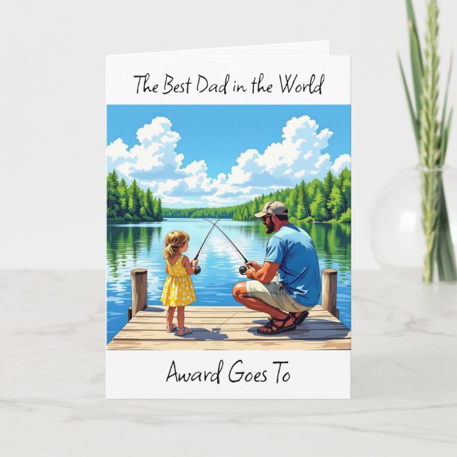 Carte Bonne Fête des pères | Papa pêche avec sa fille (Devant)
