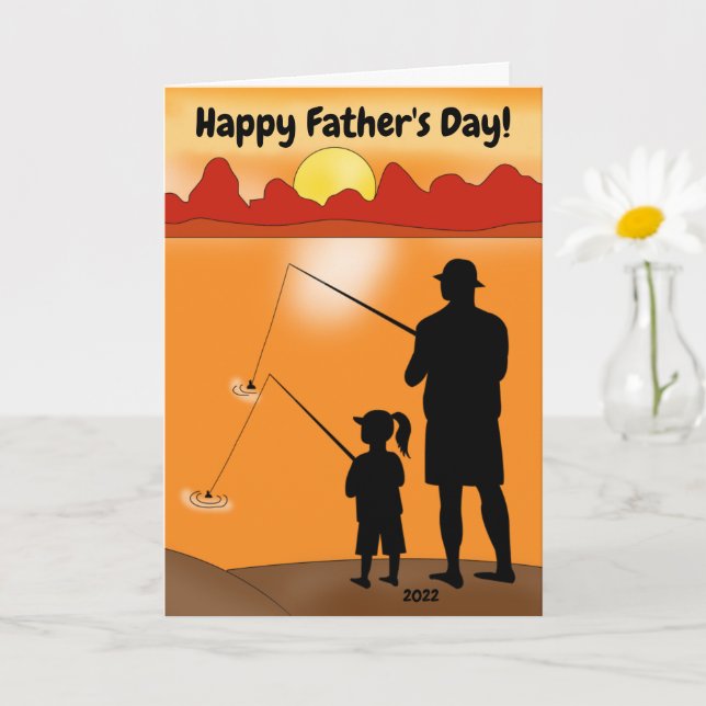 Carte Bonne Fête des pères Pêche Papa / Fille Salutation (Petite plante)