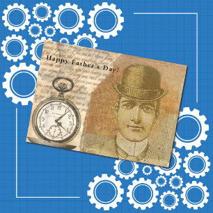 Carte Bonne Fête des pères Steampunk Gentleman Bowler Ca