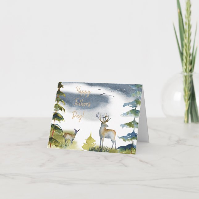 Carte Bonne Fête des pères verte Chère forêt aquarelle (Devant)