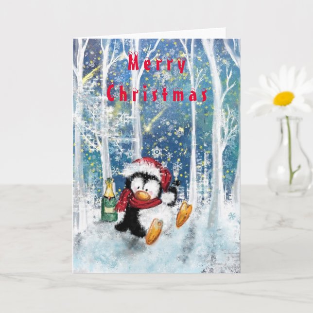 Carte Bonne fête Pingouin Funny Christmas Card (Petite plante)