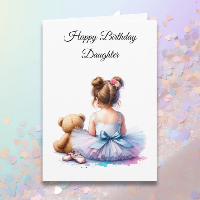 Carte Bonne fille d'anniversaire | Ballerina et Teddy (Créateur téléchargé)