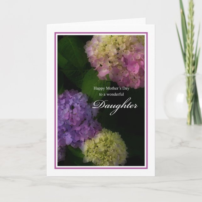 Carte Bonne fille de la Fête des Mères, Peint Hydrangea (Devant)