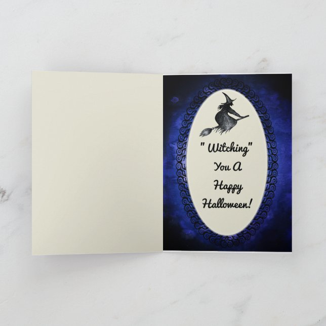 Carte Bonne Halloween Saluer Flying Witch (Intérieur)
