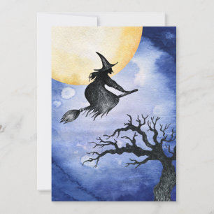 Carte Bonne Halloween Saluer Flying Witch