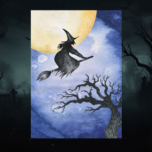 Carte Bonne Halloween Saluer Flying Witch