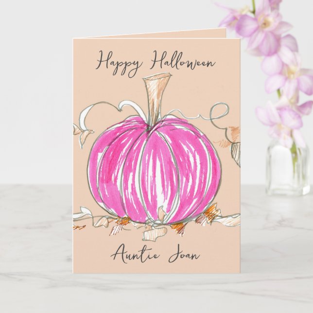 Carte Bonne Halloween Tante Citrouille rose Pinkoween (Orchidée)