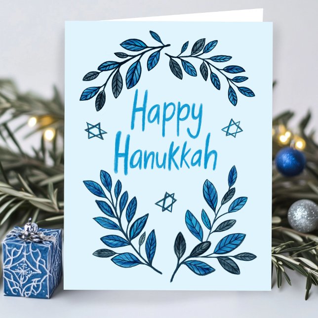Carte Bonne Hanoukka Botanique Aquarelle Moderne Vacance (Happy Hanukkah Botanical Modern Watercolor Card
)