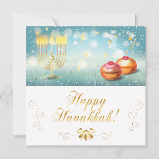 Carte Bonne Hanoukka Frstival fête Gold Menorah CARD (Devant)
