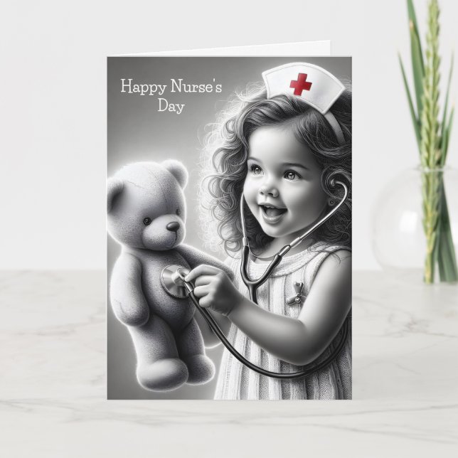 Carte Bonne infirmière de jour avec ours en peluche (Devant)