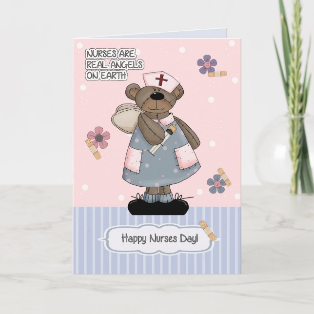 Carte Bonne Journée des infirmières. Angel de l'ours en  (Devant)