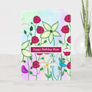 Carte Bonne maman d'anniversaire, jolie aquarelle floral