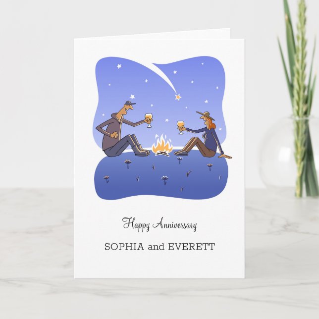 Carte Bonne Mariage Anniversaire Campfire Couple Card (Devant)