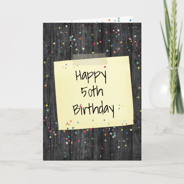 Carte Bonne note de 50e anniversaire Taped on Wood (Devant)