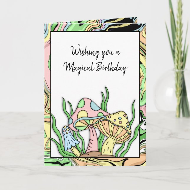 Carte Bonne page Anniversaire des champignons rétro et c (Devant)