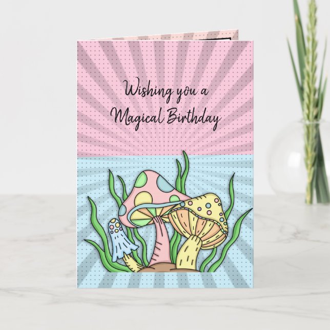 Carte Bonne page Anniversaire des champignons rétro et c (Devant)