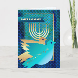 Carte Bonne Pâque. Les colombes de la paix et Menorah