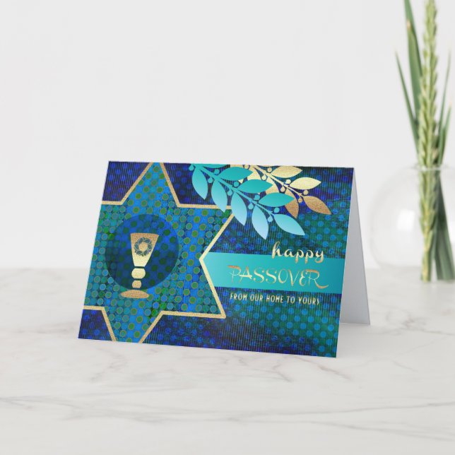 Carte Bonne Pâque. Star of David and Kiddush Cup (Devant)