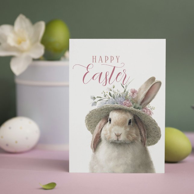 Carte Bonne Pâques Aquarelle mignonne Lapin Floral Lapin (Créateur téléchargé)