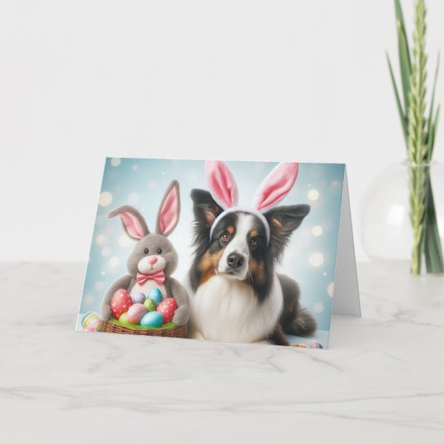 Carte Bonne Pâques mignonne Chien vacances Salutation (Devant)