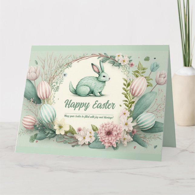 Carte Bonne Pâques souhaite aquarelle illustration (Devant)