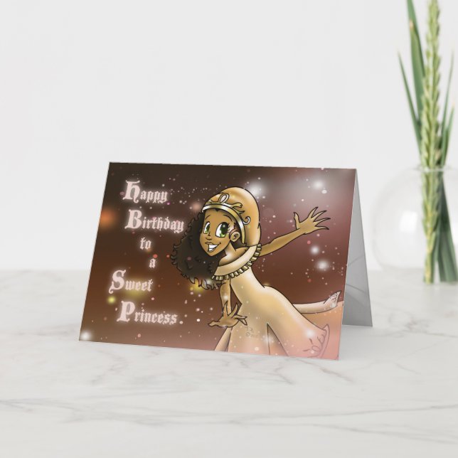 Carte Bonne princesse afro-américaine anniversaire (Devant)