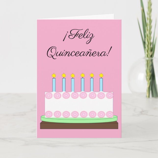 Carte Bonne Quinceañera en espagnol : Blanc rose (Devant)