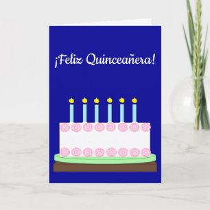 Carte Bonne Quinceañera en espagnol : bleu foncé blanc