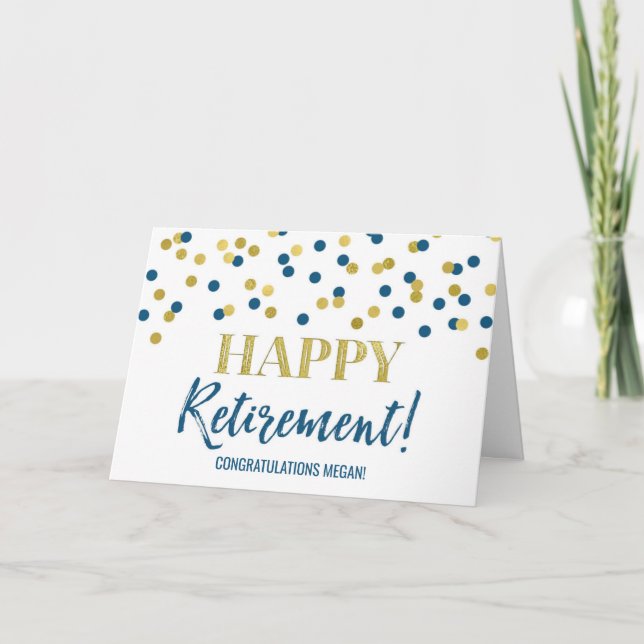 Carte Bonne retraite Félicitations Blue Gold Dots (Devant)