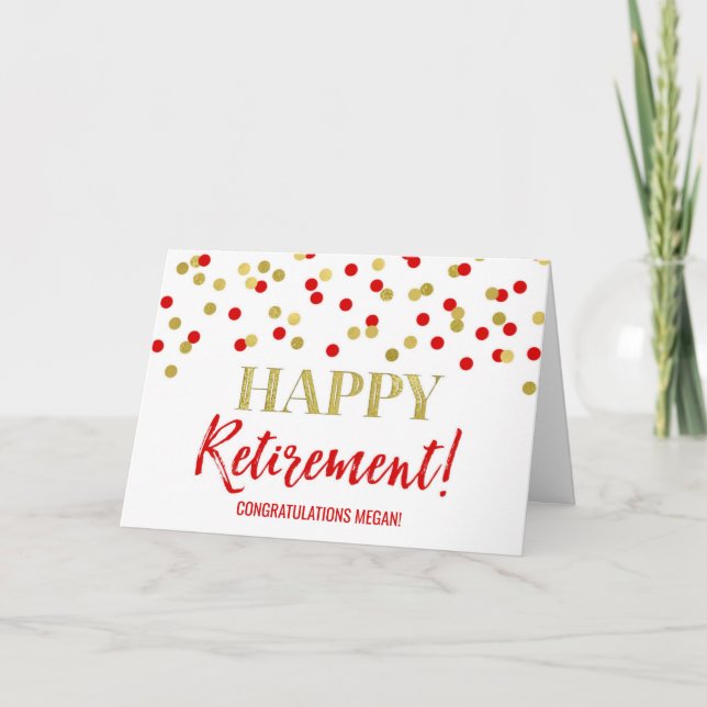 Carte Bonne retraite Félicitations Red Gold Dots (Devant)