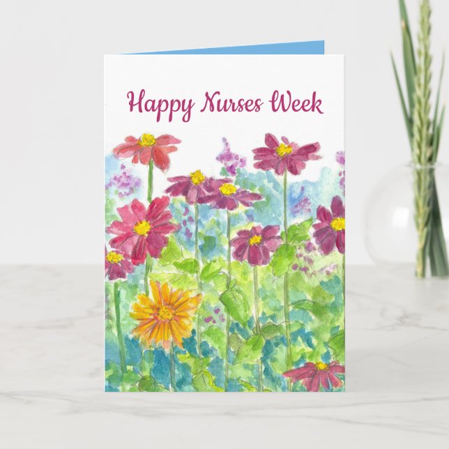Carte Bonne semaine des infirmières Merci Zinnia Flowers (Devant)