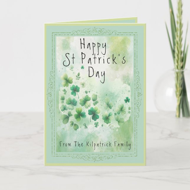 Carte Bonne St Patrick's Day Irlandais Shamrock aquarell (Devant)