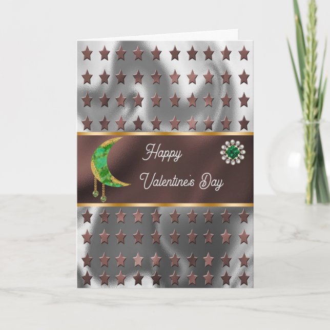 Carte Bonne Valentine Green Moon Jewels & Stars Card (Devant)