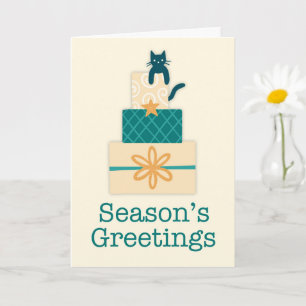 Carte Bonnes Fêtes Cat Cadeau Pile Vacances