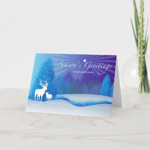 Carte Bonnes Fêtes, Cerf en Bois d'hiver à la nuit