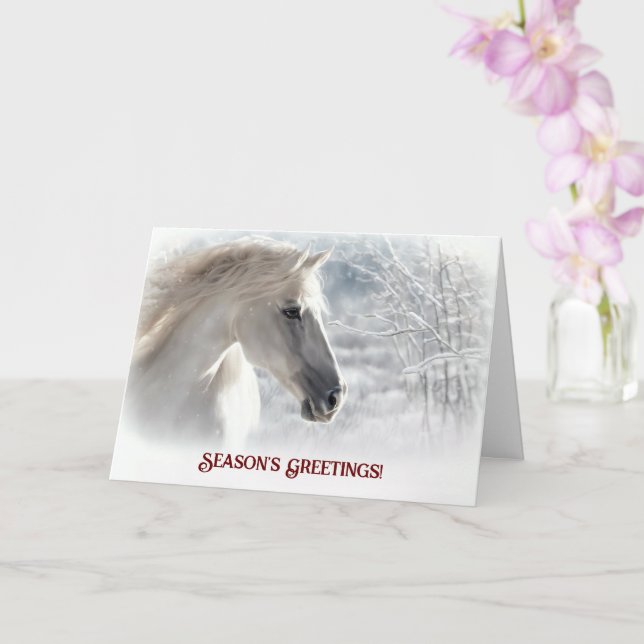 Carte Bonnes Fêtes Cheval et neige belle (Orchidée)