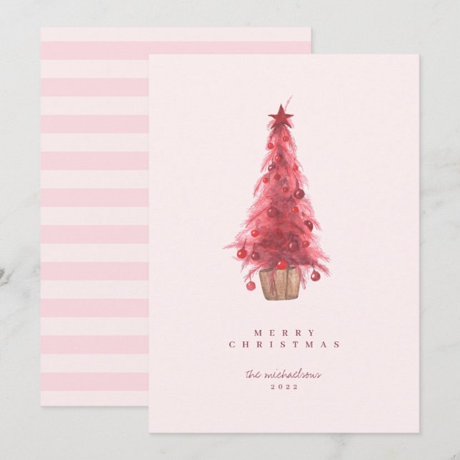 Carte BONNES VACANCES Arbre de Noël rose (Devant / Derrière)